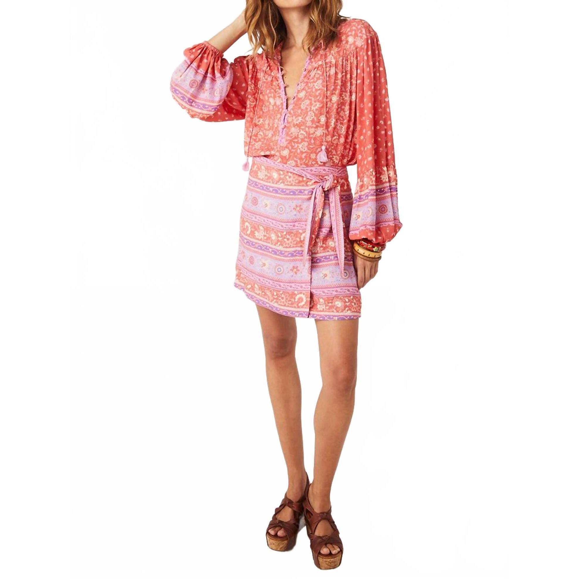 New Spell Sunshine Bandit Wrap Mini Skirt In Cayenne